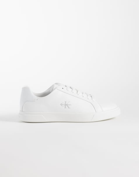 Calvin Klein leather low profile cupsole trainers in white - view 1