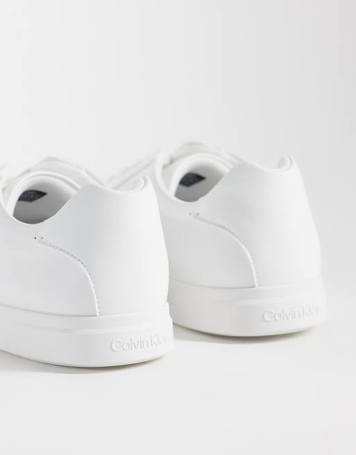 Calvin Klein leather low profile cupsole trainers in white, 3 of 5