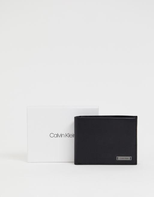 Calvin Klein Leather plaque wallet 5CC coin | ASOS