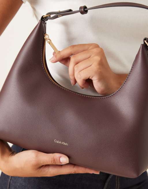 Calvin Klein leather shoulder bag in burgundy ASOS