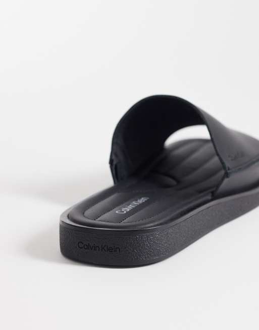 Calvin Klein leather slides with debossed logo in black, 4 of 4
