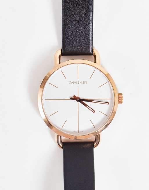 Calvin Klein leather strap watch with gold detail