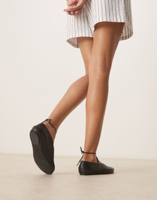 Calvin Klein leather tie ballerina shoes in black, 3 of 4