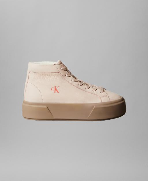 Calvin Klein Leder-Warm High-Top Platform-Sneaker in Kristallgrau/Silber-Mink, 2 von 7