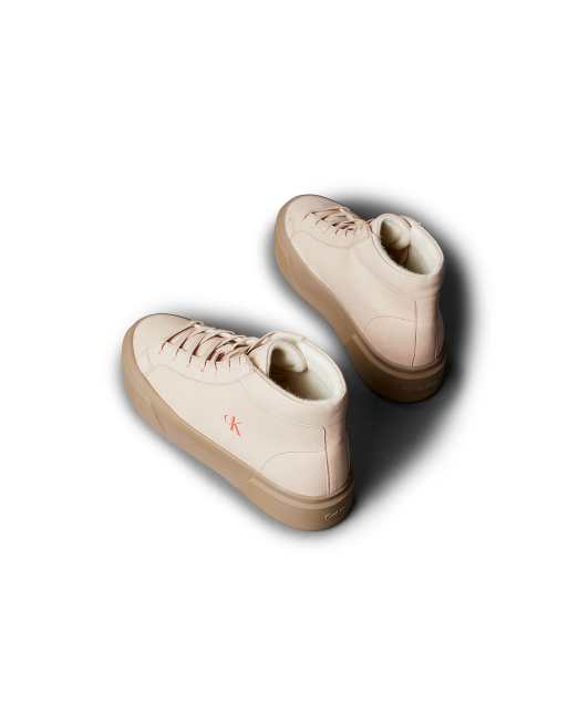 Calvin Klein Leder-Warm High-Top Platform-Sneaker in Kristallgrau/Silber-Mink, 5 von 7