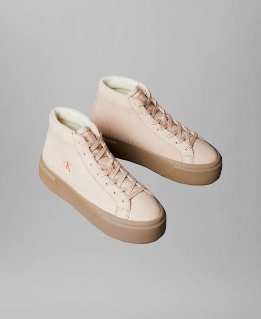 Calvin Klein Leder-Warm High-Top Platform-Sneaker in Kristallgrau/Silber-Mink, 6 von 7