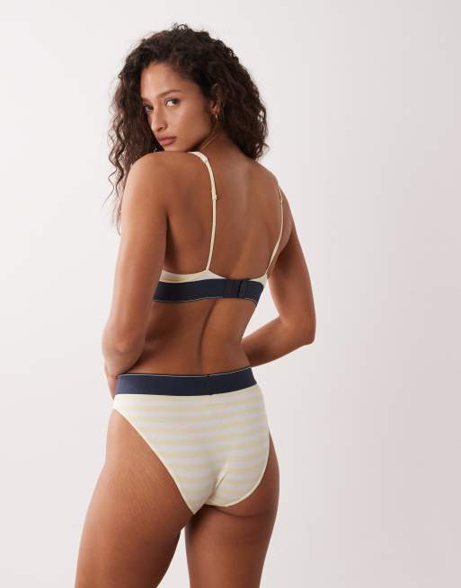 Calvin Klein – Leicht gefütterter Triangel-BH mit gelben Streifen und Logomotiv, 3 von 4