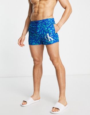 Calvin Klein leopard print swim shorts in blue