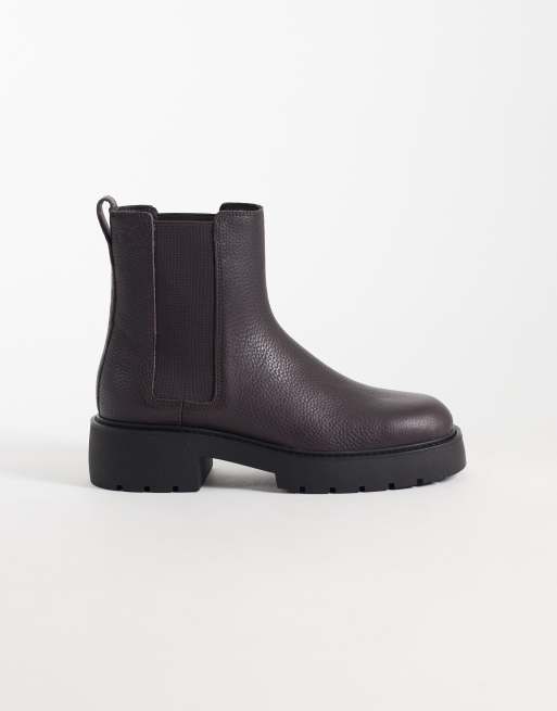 Calvin Klein leren chunky Chelsea boots met nerfstructuur in fudgebruin, 4 van 4