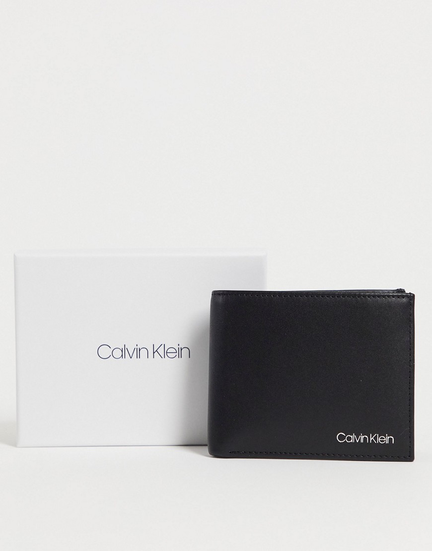 Calvin Klein - Leren dubbelgevouwen portemonnee met logo in zwart