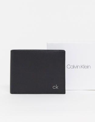 Calvin Klein  Skórzany portfel z miejscem na 5 kart i bilon-Czarny Czarny