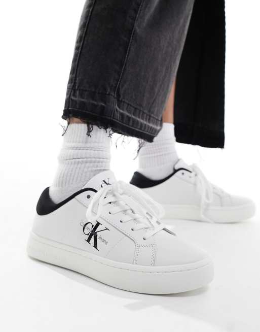 Calvin Klein Leren sneakers in wit en zwart ASOS
