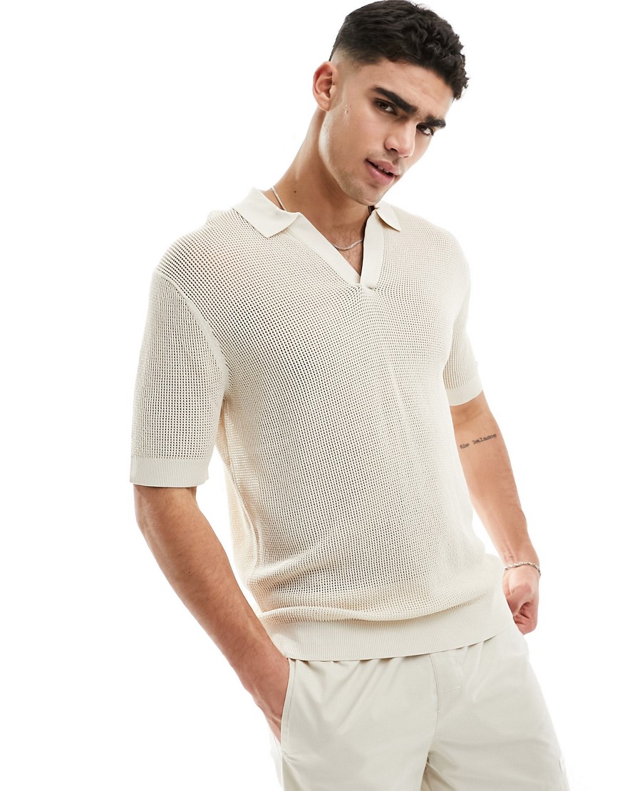 Calvin Klein lifestyle open knit polo in beige-Neutral