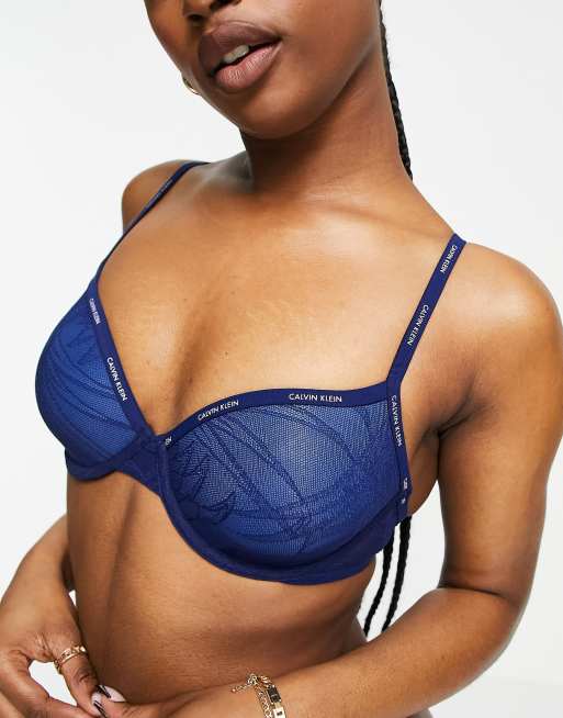 Calvin Klein lightly lined demi bra in patriotic blue | ASOS