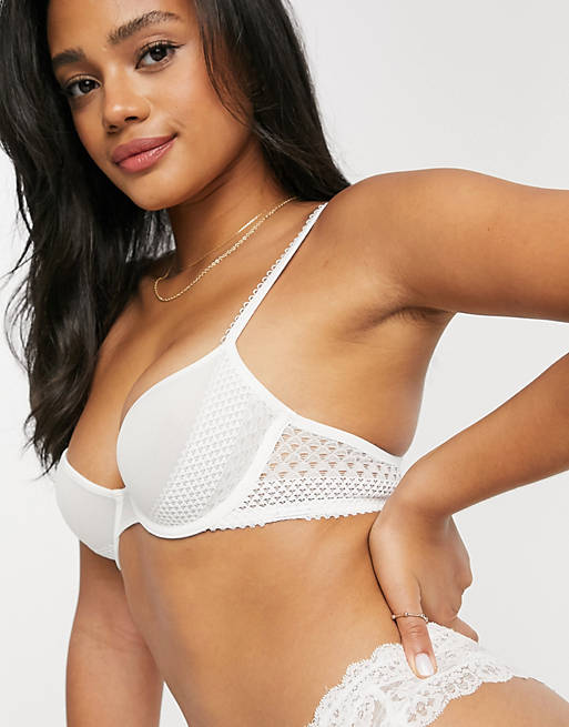 Calvin Klein lightly lined demi bra with pique lace in white