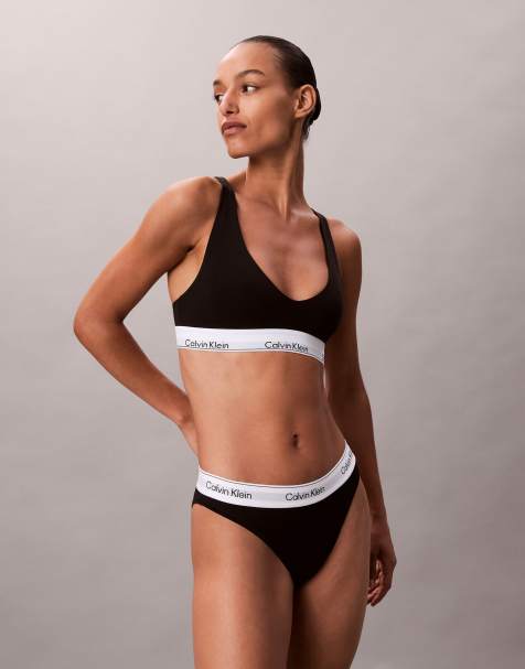 Calvin Klein lightly lined Icon Cotton Modal bralette and pant mix and match in black - view 1