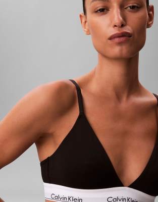 Calvin Klein Lightly Lined Icon Cotton Modal Triangle Bralette In Black