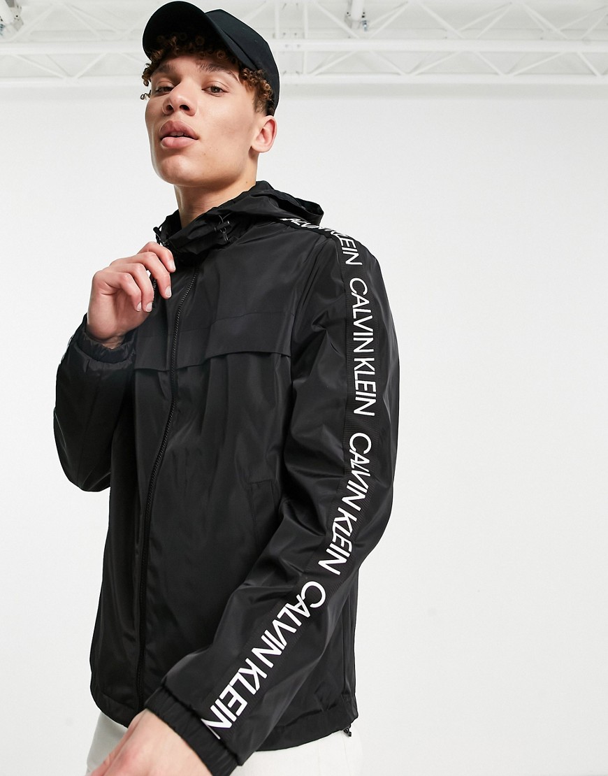 Calvin Klein lightweight hooded jacket with logo detail in black