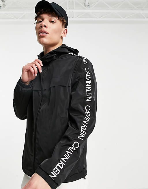 Calvin Klein lightweight hooded jacket with logo detail in black | ASOS