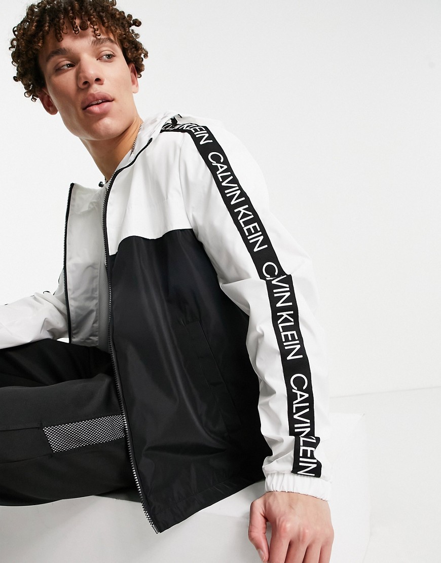 Calvin Klein lightweight hooded jacket with logo detail in white and black-Multi