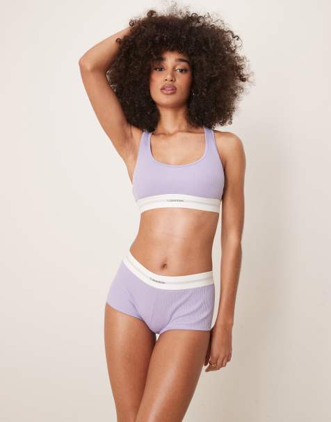 Calvin Klein – Lila boyshorts i ribbad modal - view 1