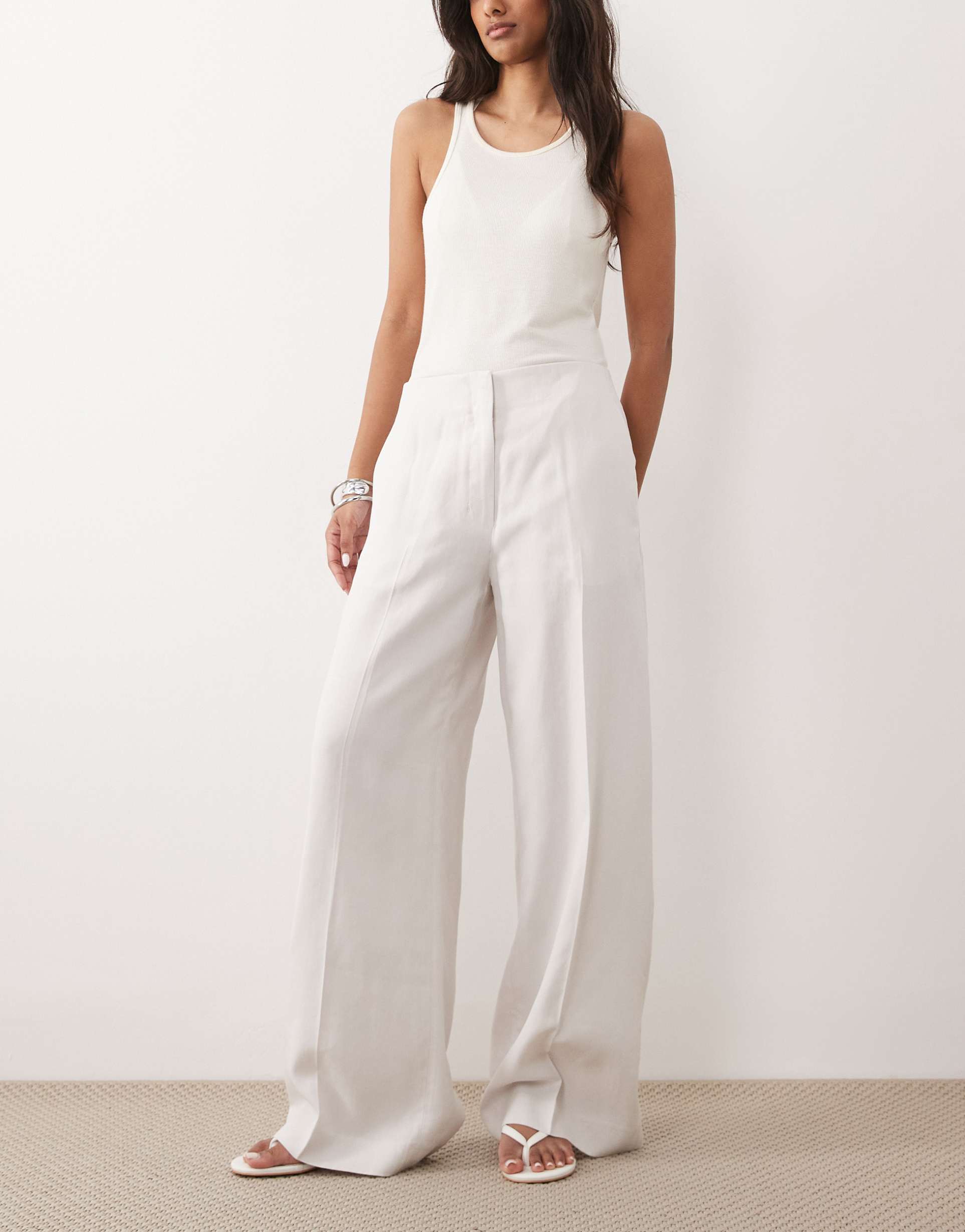 calvin klein linen blend dress pants in off white