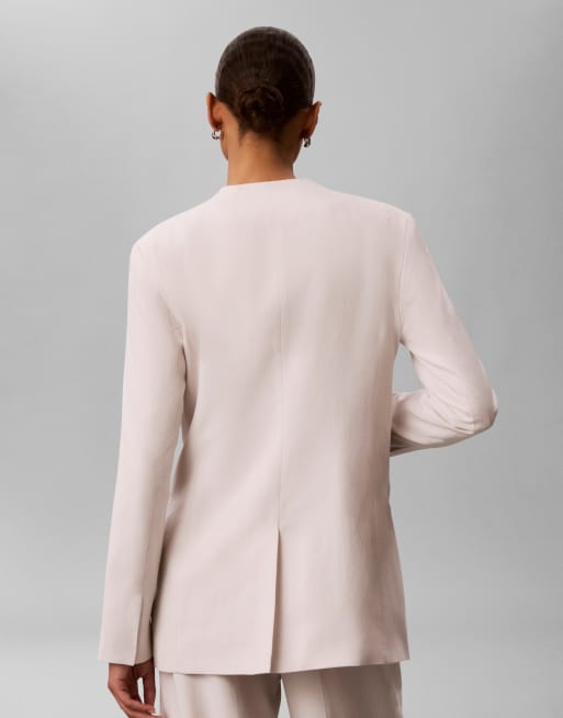Calvin Klein linen mix blazer in off white (part of a set), 3 of 4