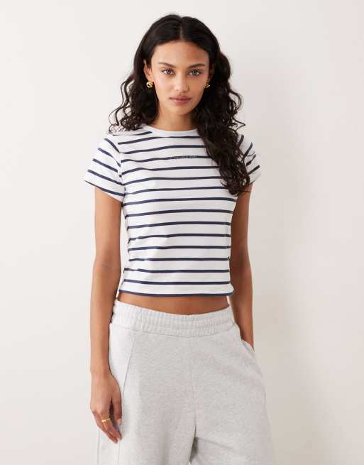 Calvin Klein logo baby tee in black and white stripe, 2 of 4