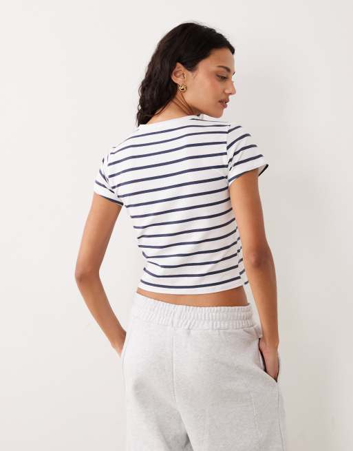 Calvin Klein logo baby tee in black and white stripe, 3 of 4
