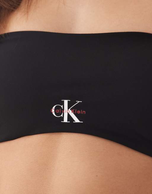 Calvin Klein logo bandeau bikini top in black, 3 of 4