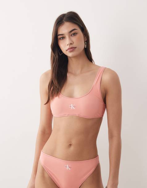 Calvin Klein logo bralette bikini top in pink - view 1