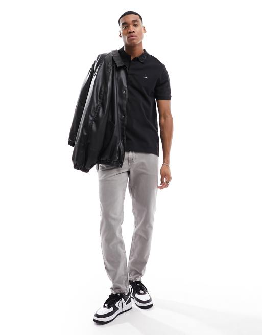 Calvin Klein logo collar stretch pique polo shirt in black, 3 of 4
