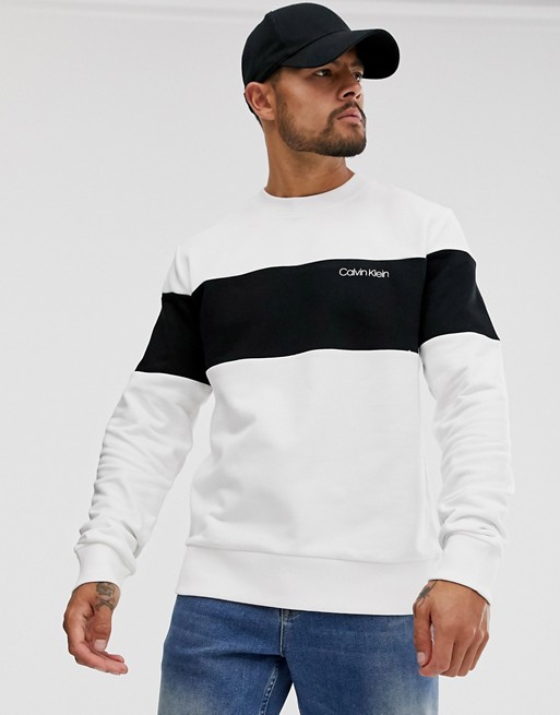Calvin Klein logo colourblock sweat in white/black