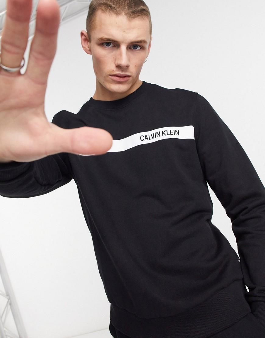 Calvin Klein logo contrast chest stripe sweatshirt in black