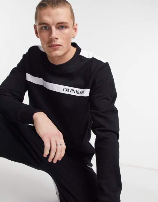 Calvin klein sweatshirt with logo deals stripe