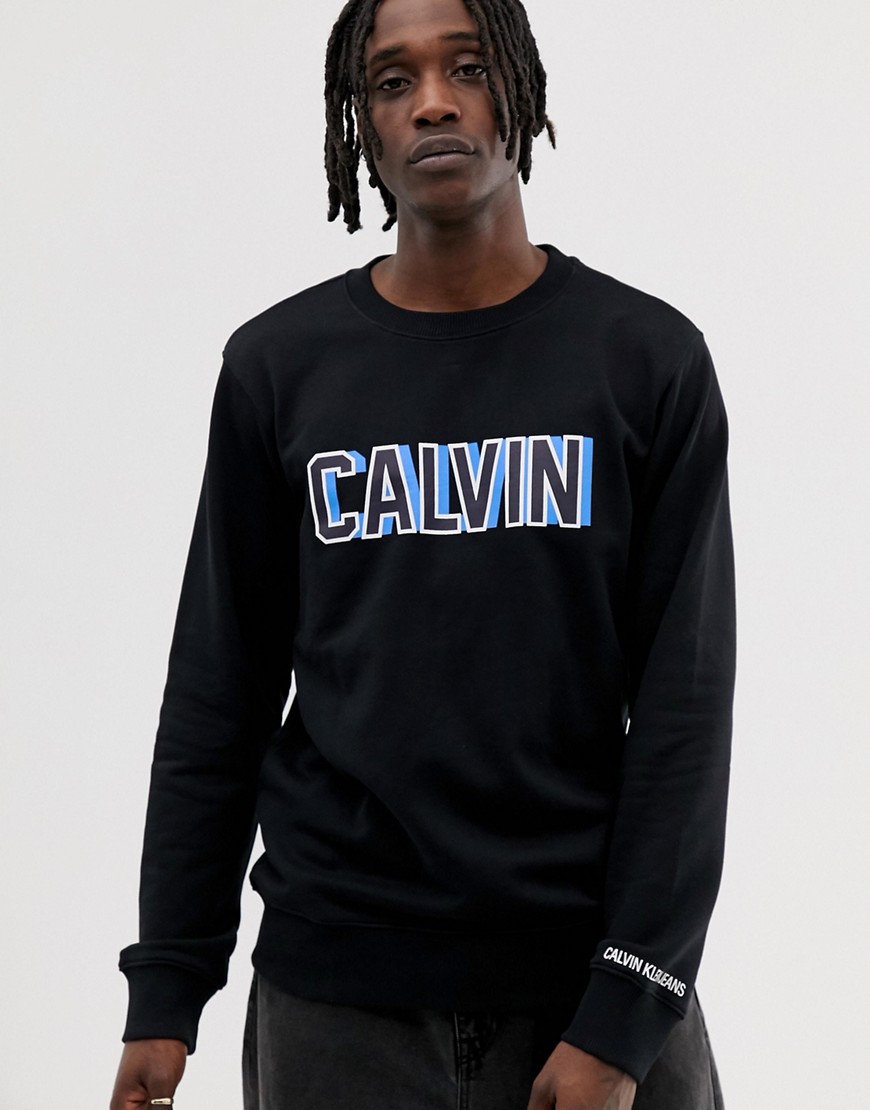 Calvin Klein logo crew neck sweatshirt-Black