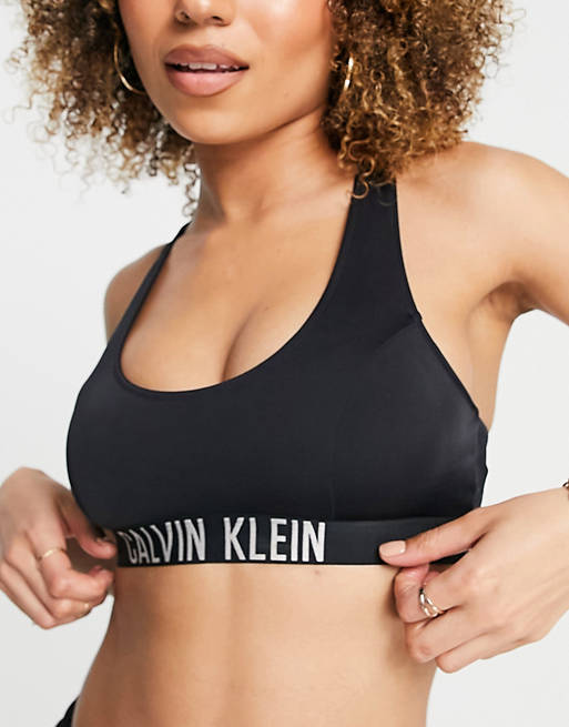 Calvin Klein logo crop bikini top in black