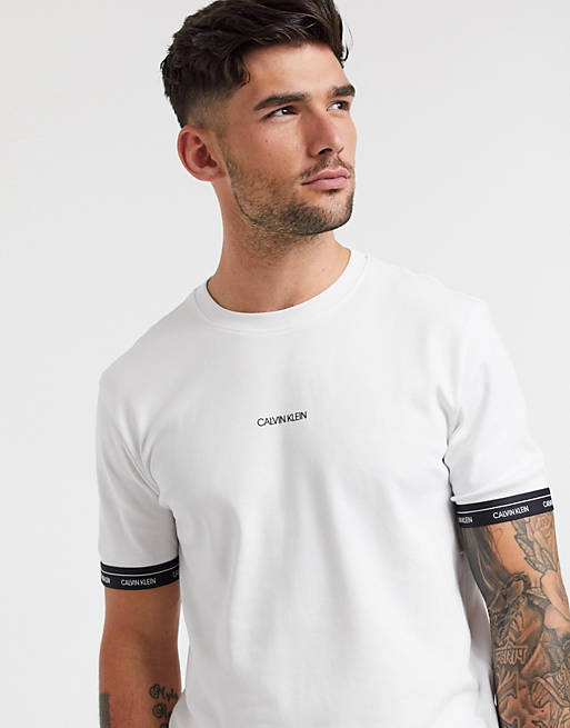 Calvin Klein logo cuff t-shirt in white | ASOS