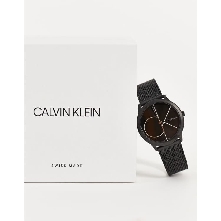 Calvin Klein logo dial watch in black