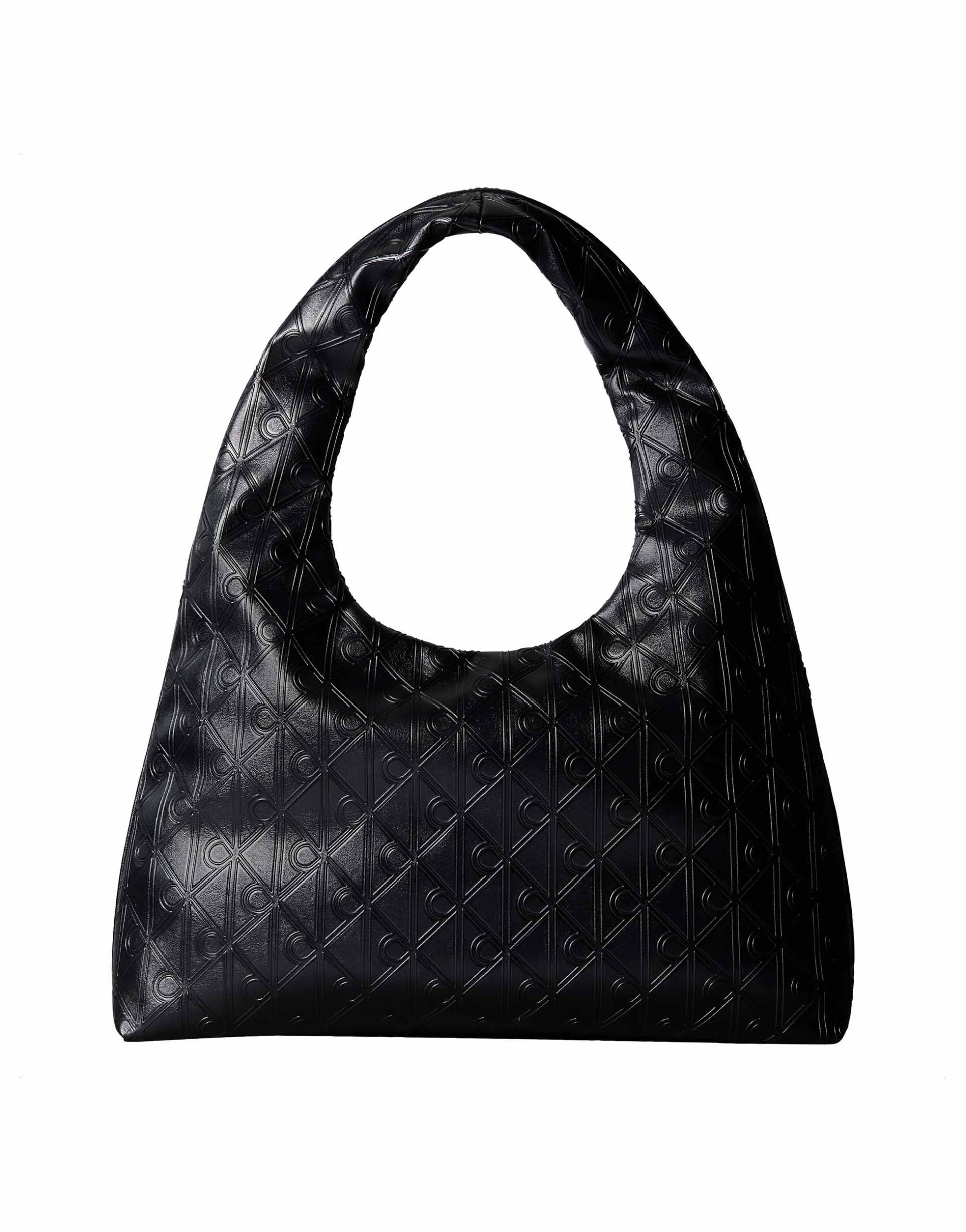 calvin klein logo embossed large shoulder purse in black