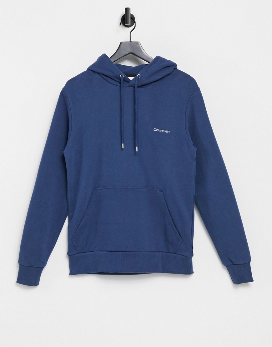 Calvin Klein logo embroidered hoodie in blue-Blues