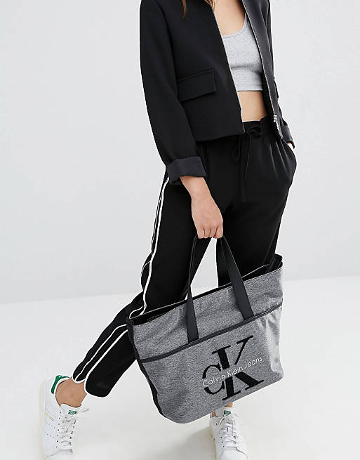 Calvin Klein Logo Gray Large Tote Bag | ASOS