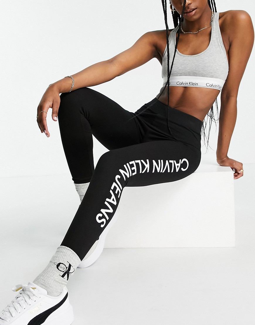 Calvin Klein logo high waisted full length leggings in white combo-Multi