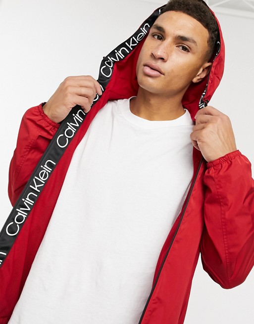 Calvin Klein logo hooded lightweight jacket in red