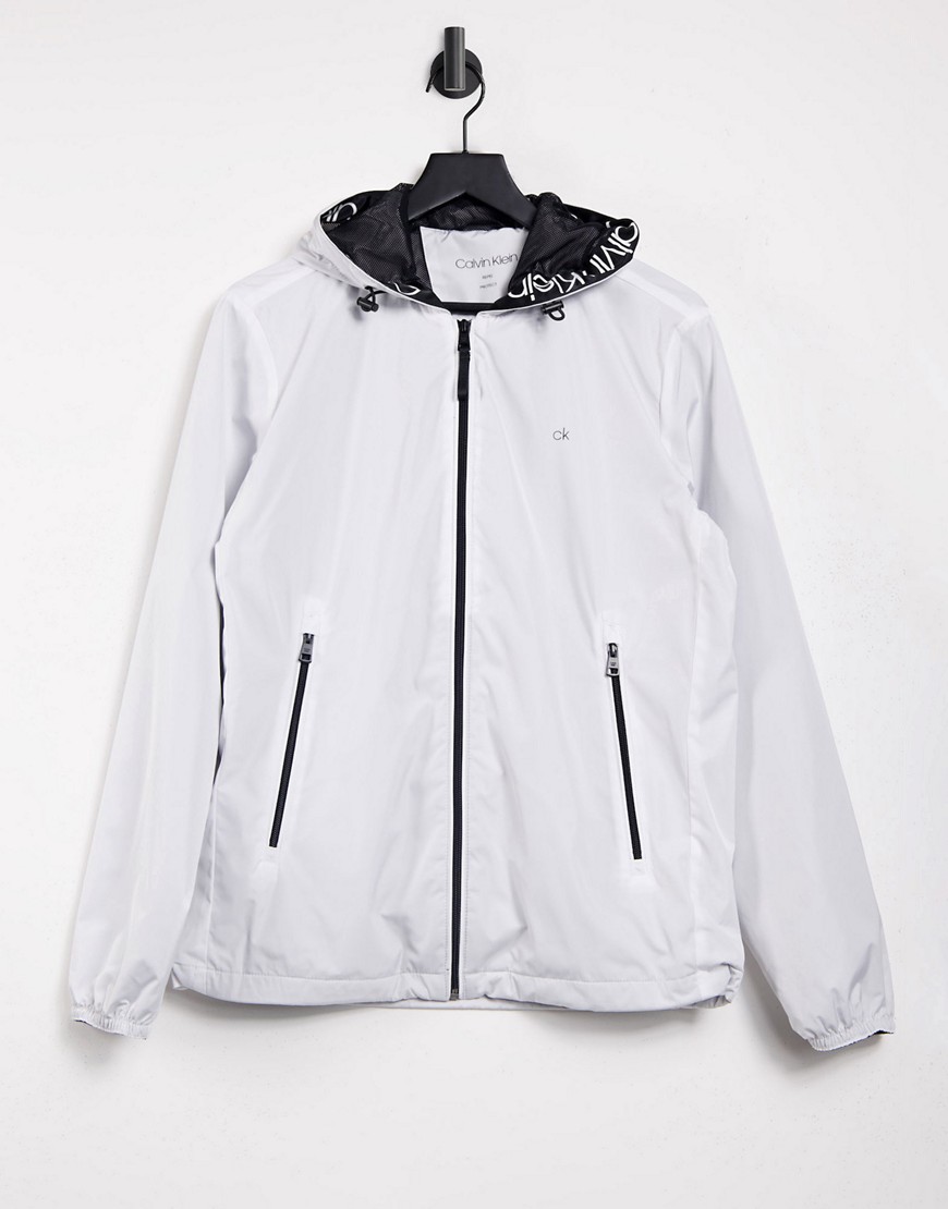 Calvin Klein Logo Hooded Lightweight Jacket In White