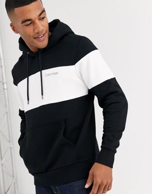 Calvin Klein logo hoodie colourblock stripe in black/white | ASOS