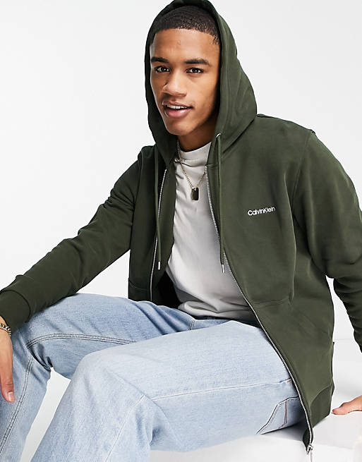Calvin Klein logo hoodie in khaki | ASOS