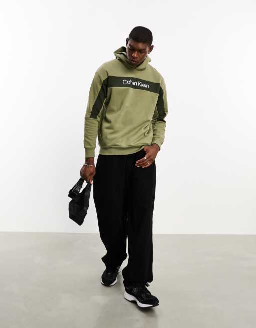Calvin Klein logo insert blocking hoodie in khaki