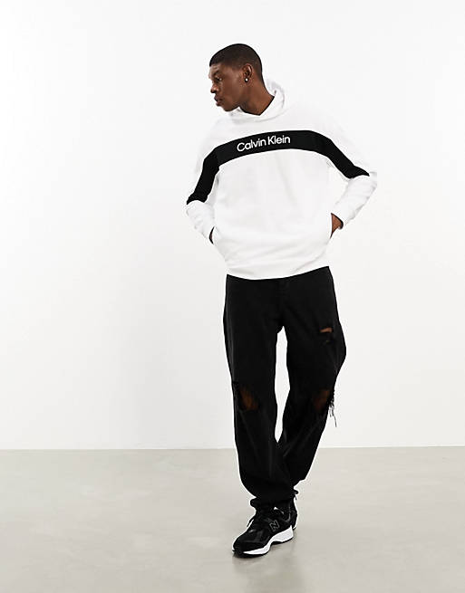 Calvin Klein logo insert blocking hoodie in white | ASOS