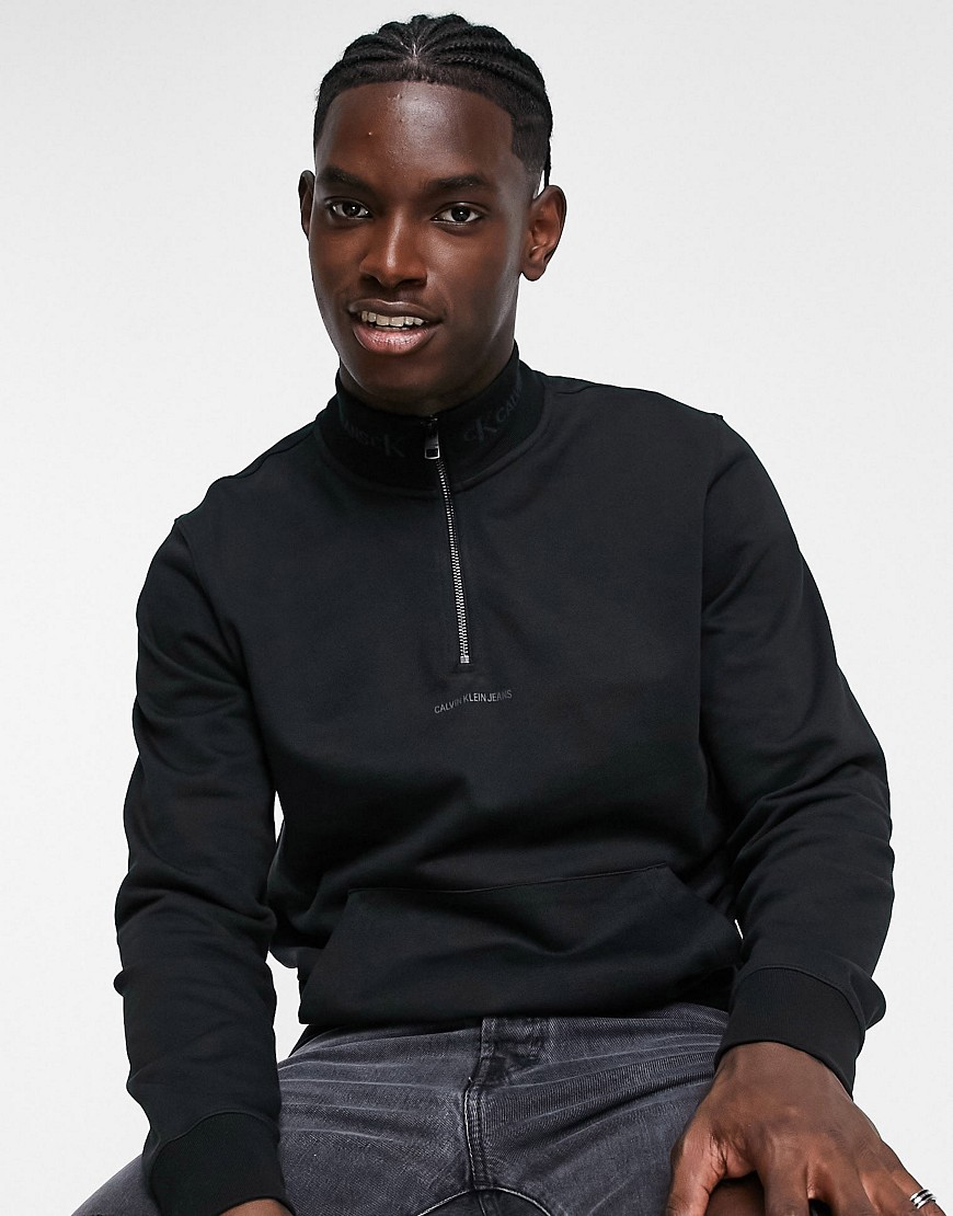Calvin Klein logo jacquard half zip sweatshirt in black
